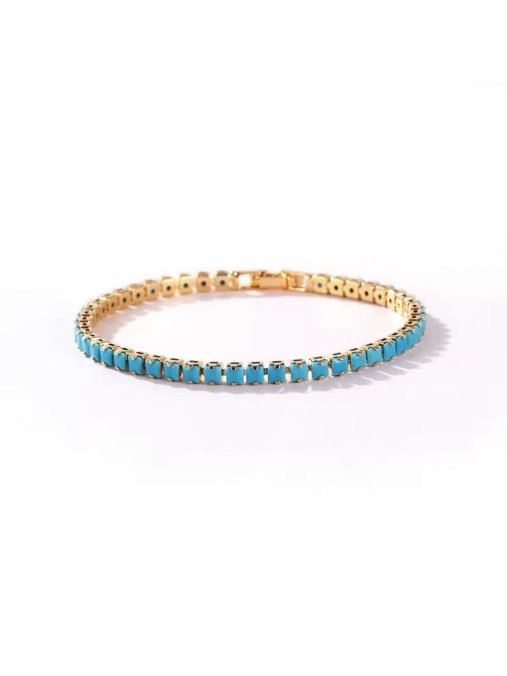 Natural Turquoise 3mm Square Cut Tennis Bracelet 14K Gold Plated